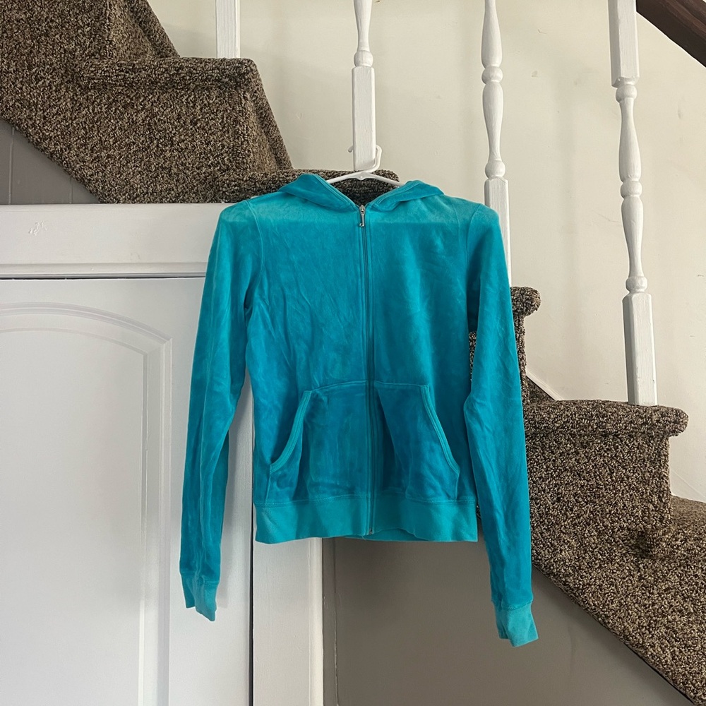 Vintage Juicy Couture Teal Velvet Zip Hoodie